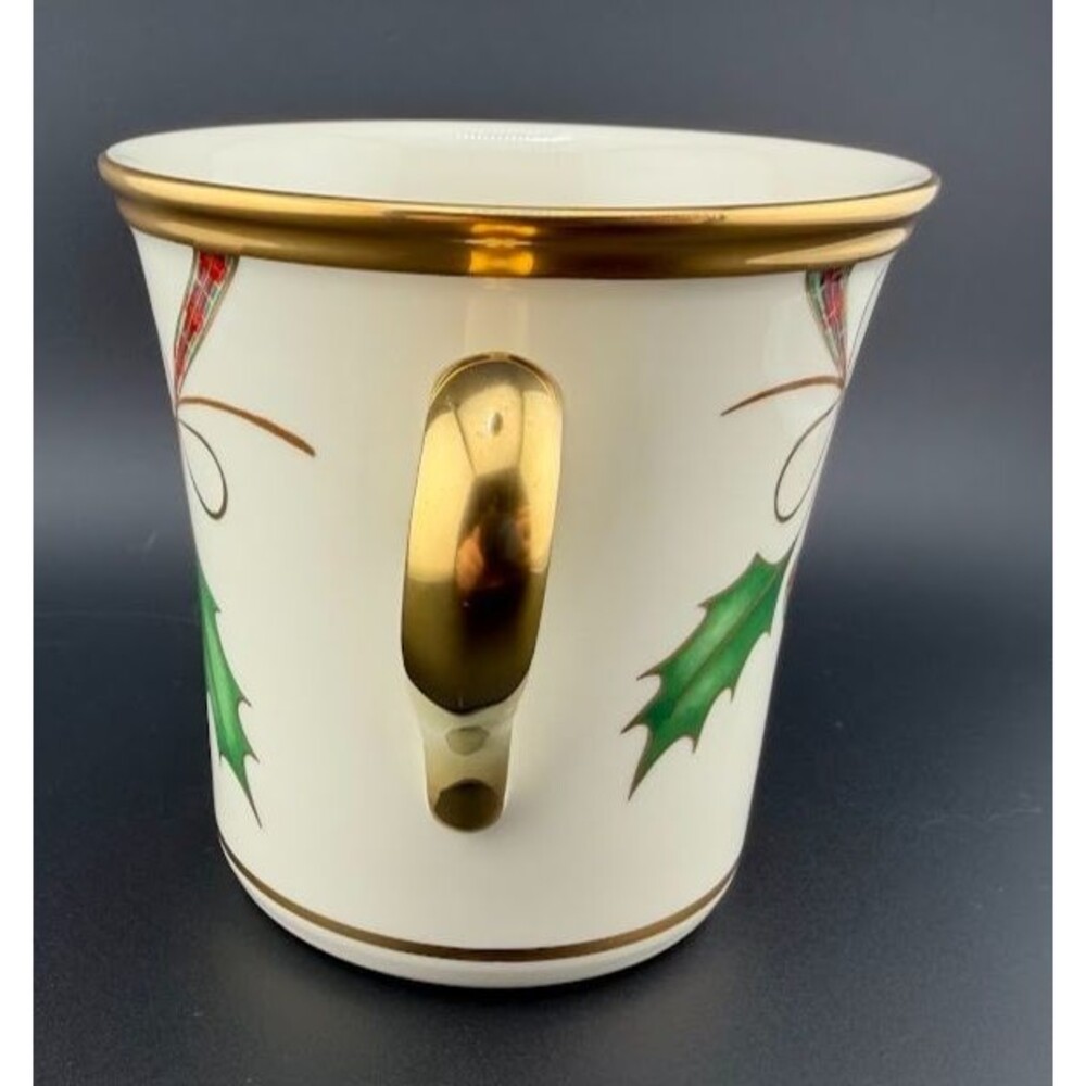 Lenox Holiday Nouveau Gold Mug, Holly Berry Plaid Ribbon, New with Tags - Picture 4 of 9